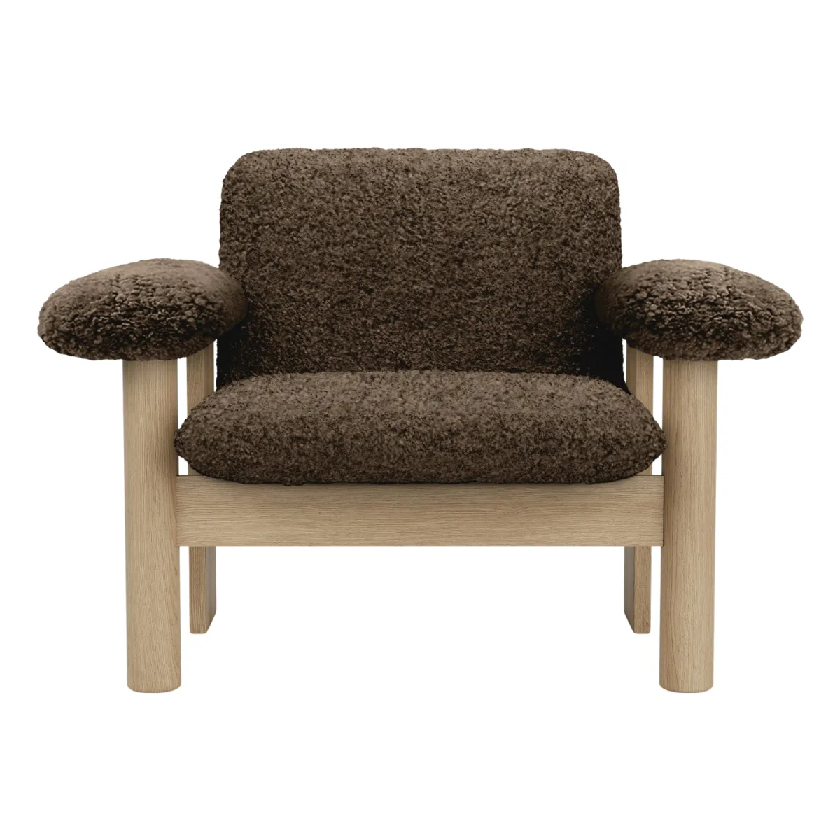 Brasilia lounge-tuoli, matala selkänoja, massiivitammi, Sheepskin Nevotex Root