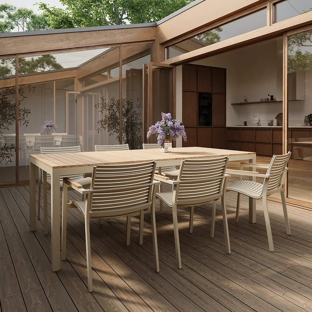 Mood Extreme ruokapöytä 100x208 cm hiekanharmaa / tiikki