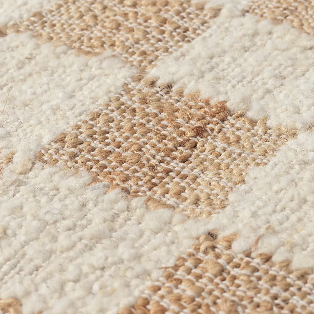 Käsinkudottu Villamatto Check 70x180 cm Off-White