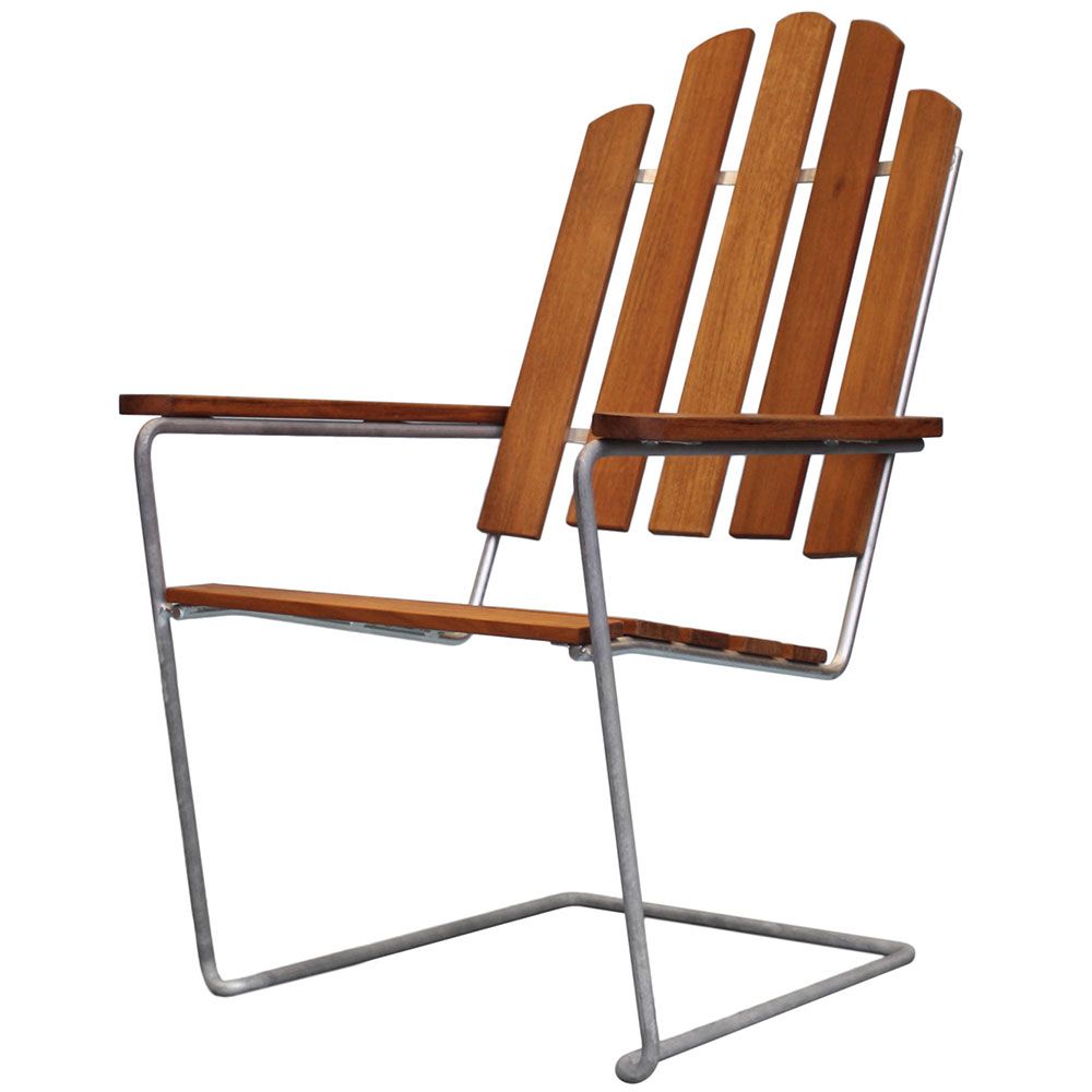 A3 aurinkotuoli käsittelemätöntä tiikkiä / kuumasinkitty runko Grythyttan Stålmöbler