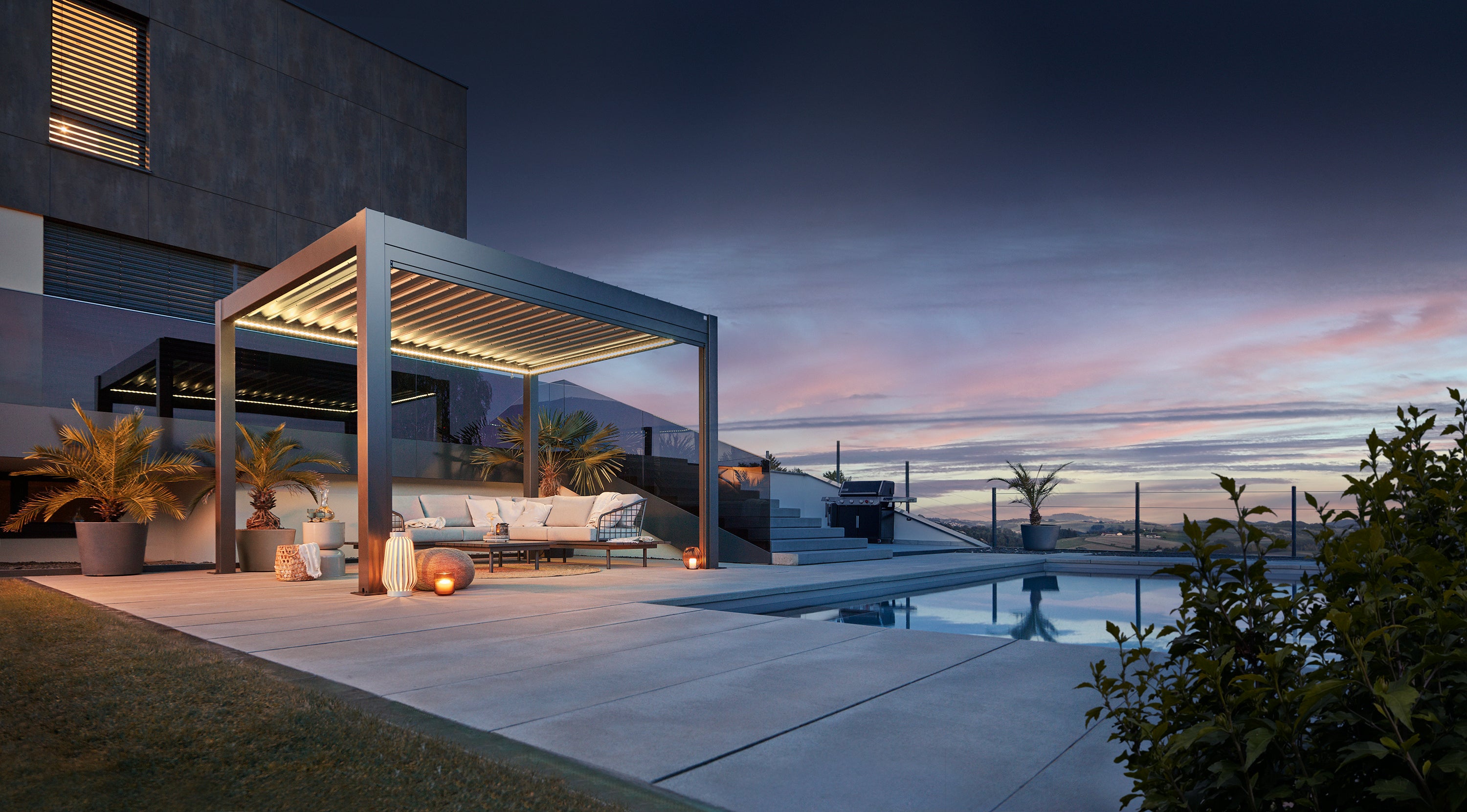 Pergola koko 4 x 3 metallinen quartz harmaa