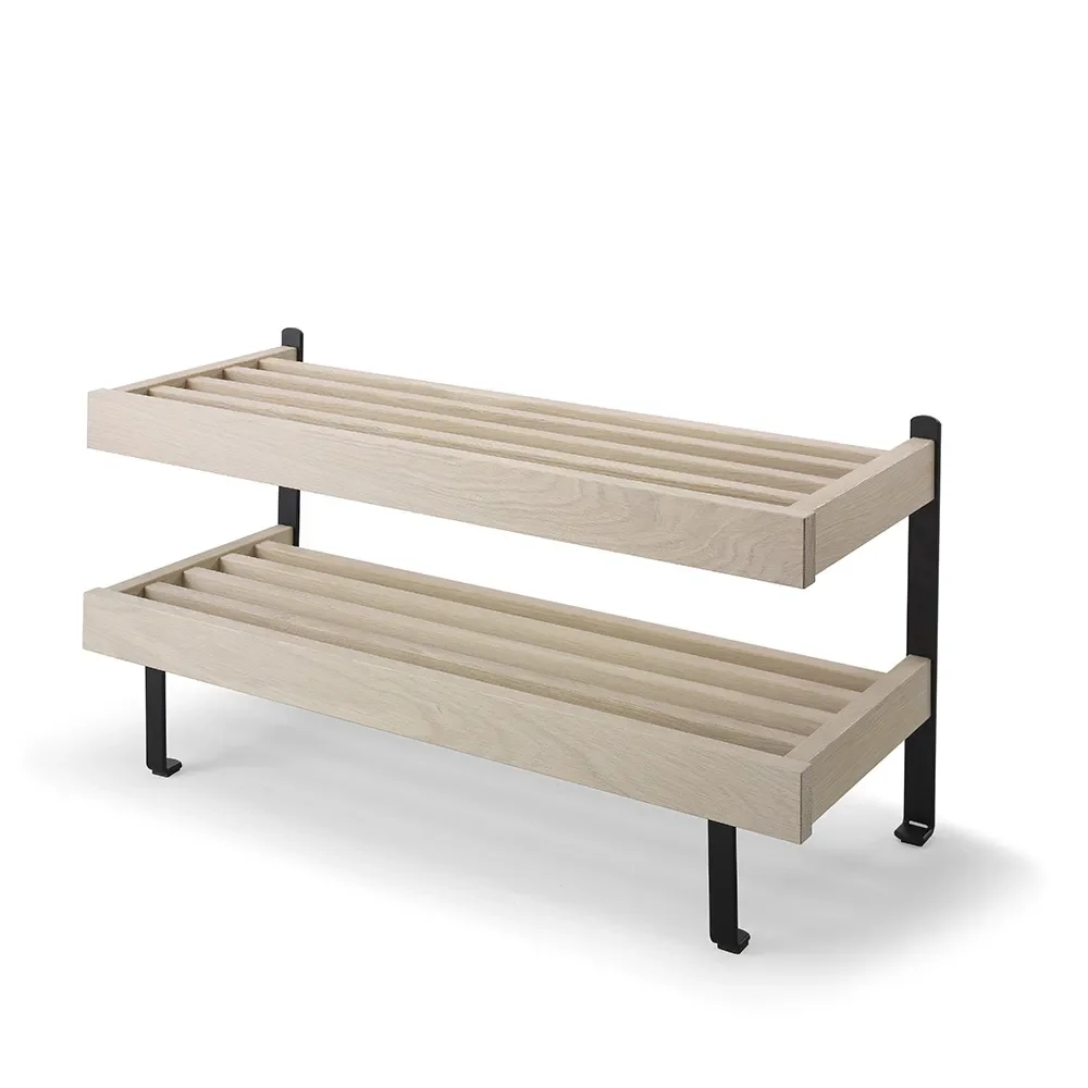 Nadja Kenkähylly 80 cm Valkoinen öljytty tammi/musta teräsmatto