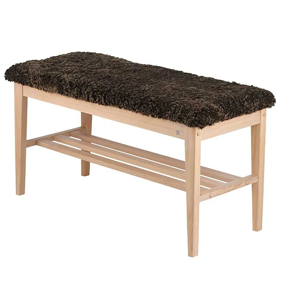 Nadja penkki Valkoinen öljytty tammi/ lampaannahka ruskea