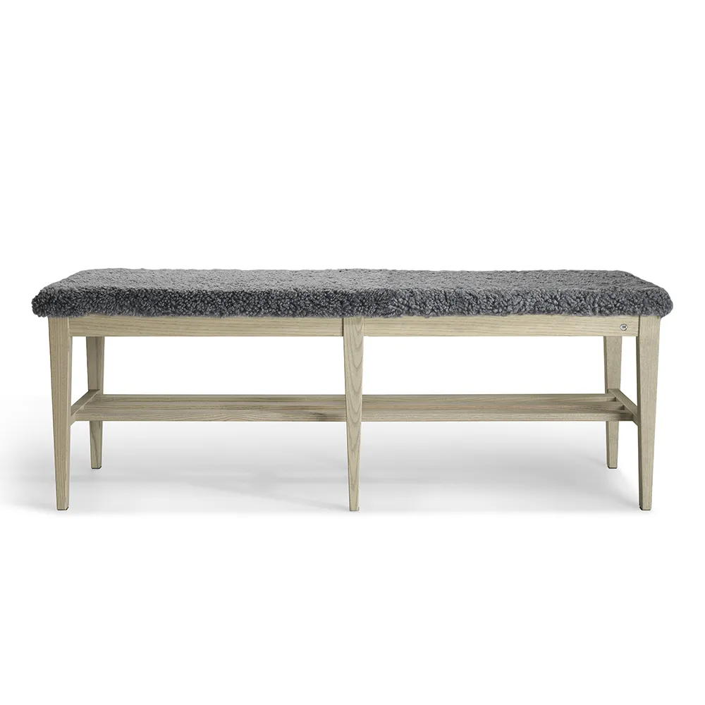 Nadja penkki 130 cm Harmaa öljytty saarni/ lampaannahka vaaleanharmaa