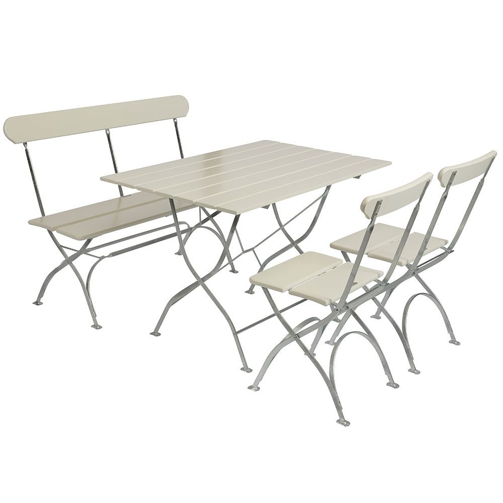 Grythyttan Stålmöbler, Puutarharyhmä pöytä, sohva ja 2 tuolia valkoinen Grythyttan Stålmöbler
