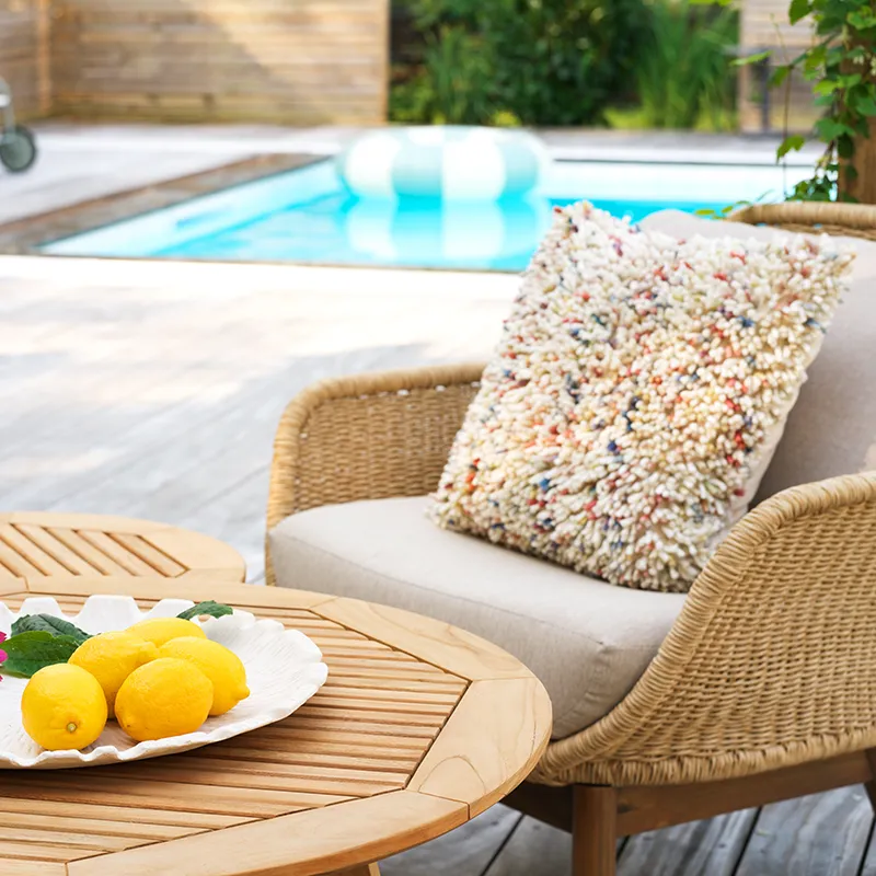 Lily nojatuoli  Twist straw / Plush wheat / teak