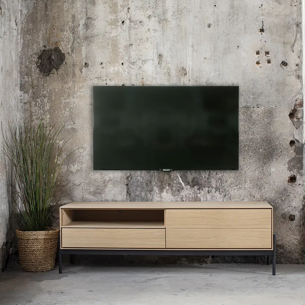 Ale mediataso 144 cm valkolakattua tammipuuta