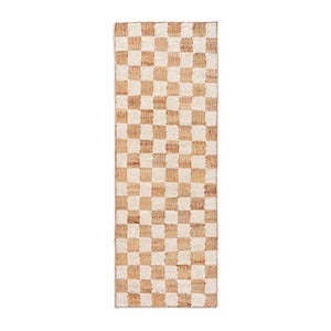 Käsinkudottu Villamatto Check 70x180 cm Off-White