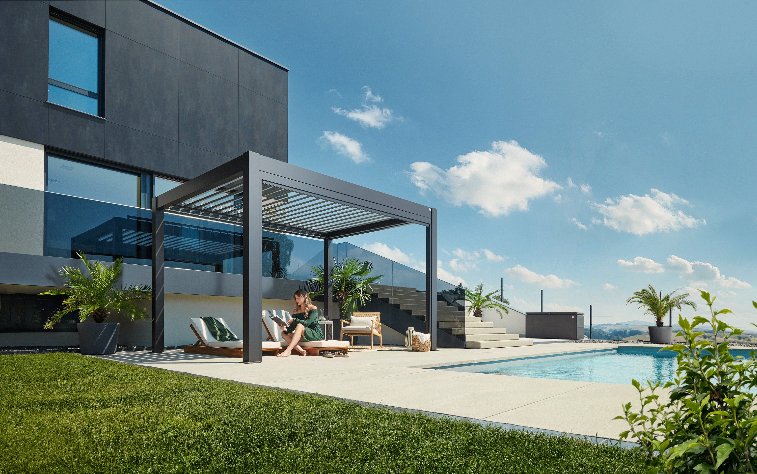 Pergola koko 4 x 3 metallinen quartz harmaa