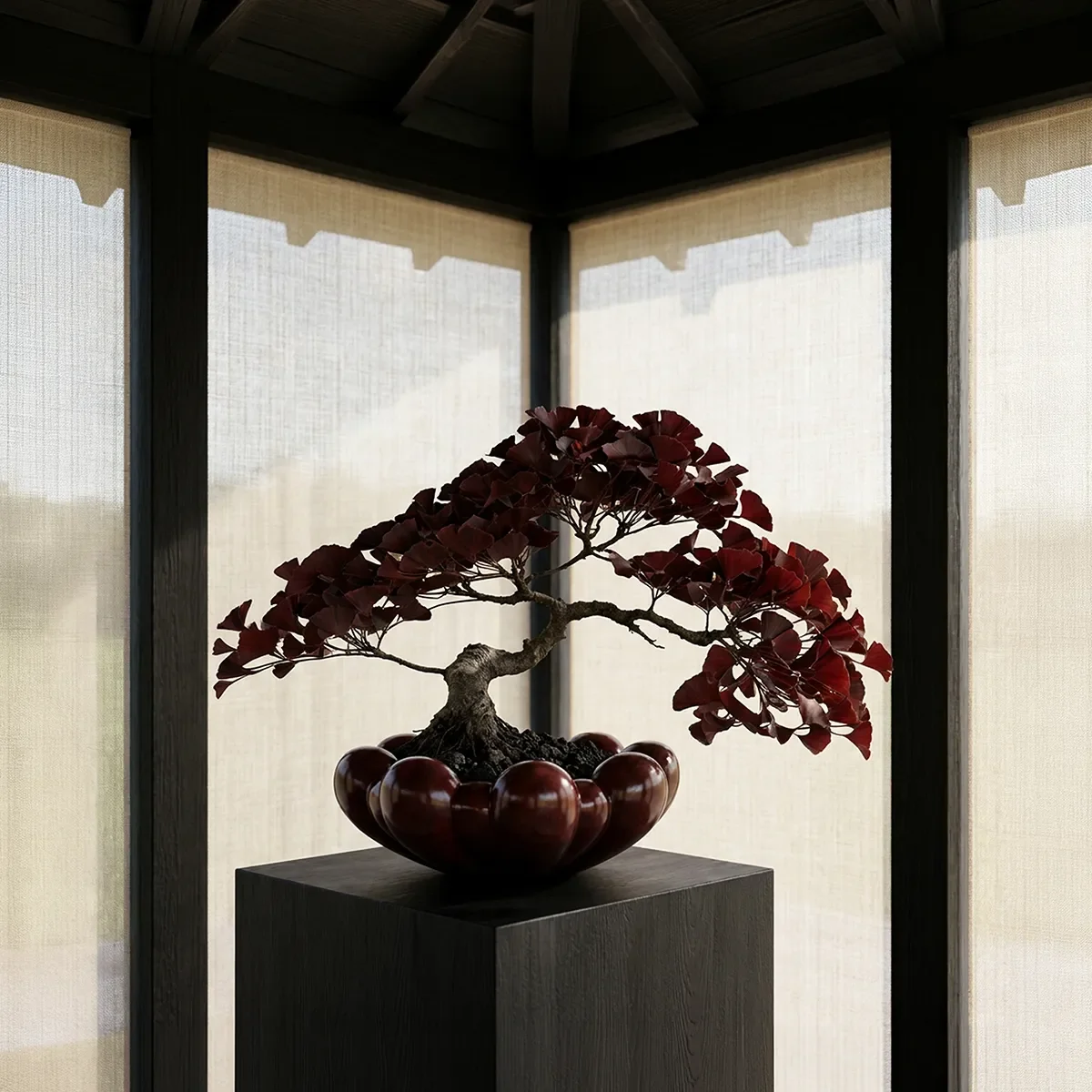 Käsintehty koristekulho Bloom Maroon Ø 44 cm