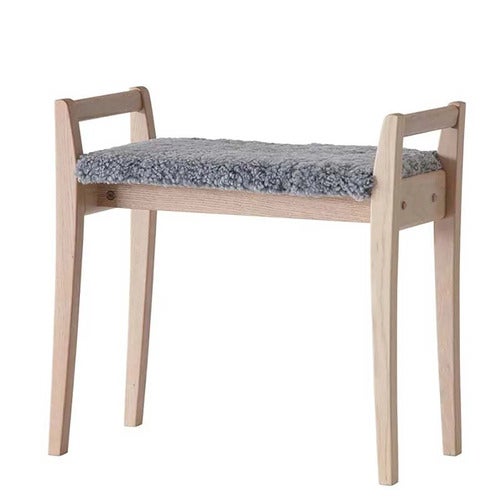 Meja jakkara Valkoinen öljytty tammi / lampaannahka vaaleanharmaa