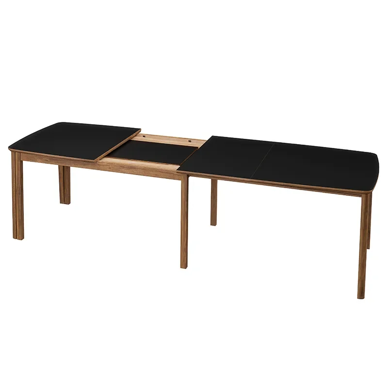 SM107 Ruokapoyta 101x160-316-368 cm oljytty pahkinapuu - Musta nanolaminaatti.