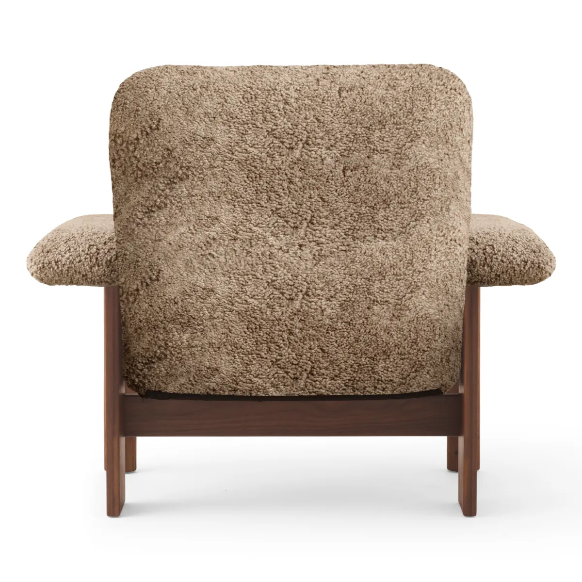 Brasilia lounge-tuoli korkea selkänoja, saksanpähkinä, Sheepskin Nevotex Sahara