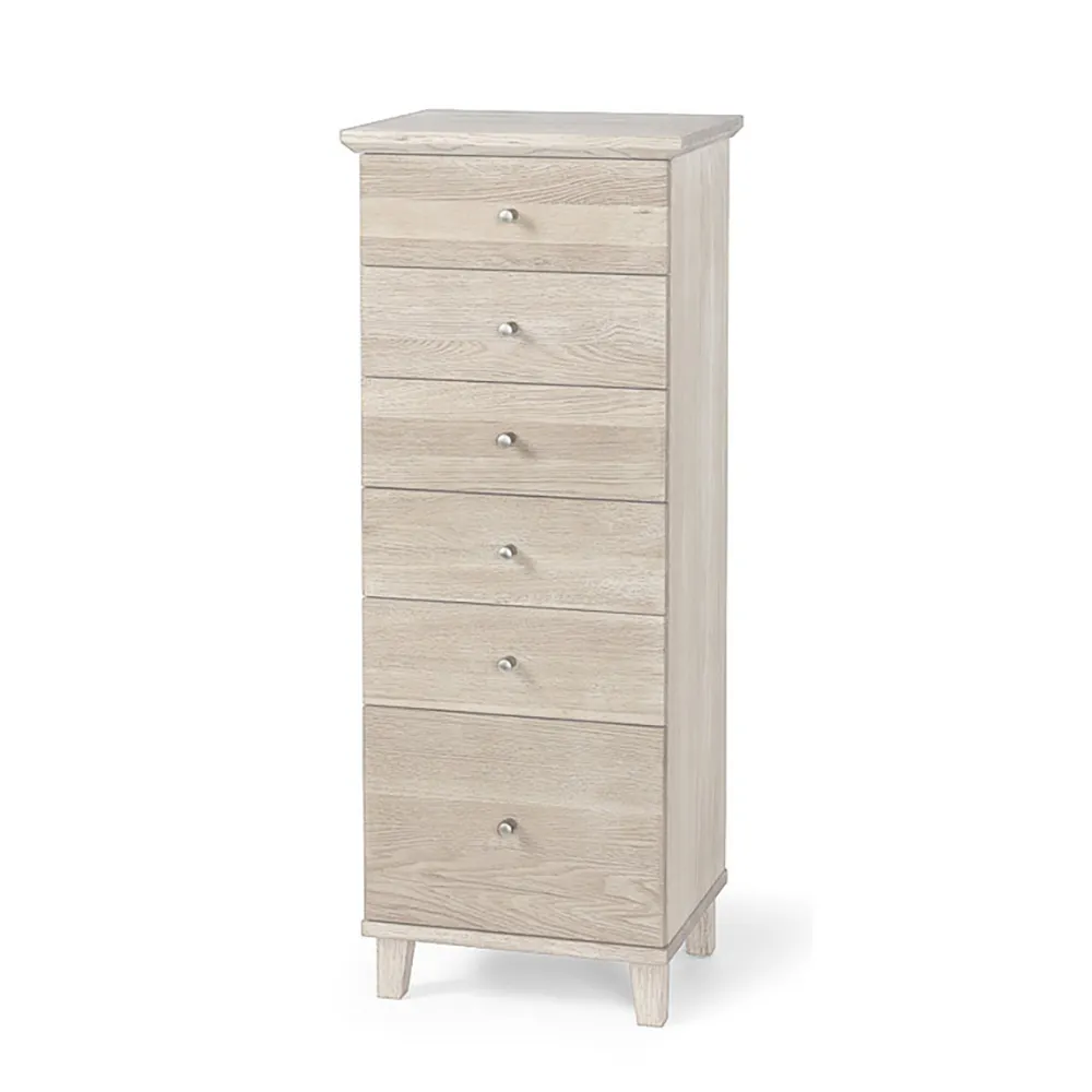 Zitti valkoinen öljytty tammilaatikko lipasto