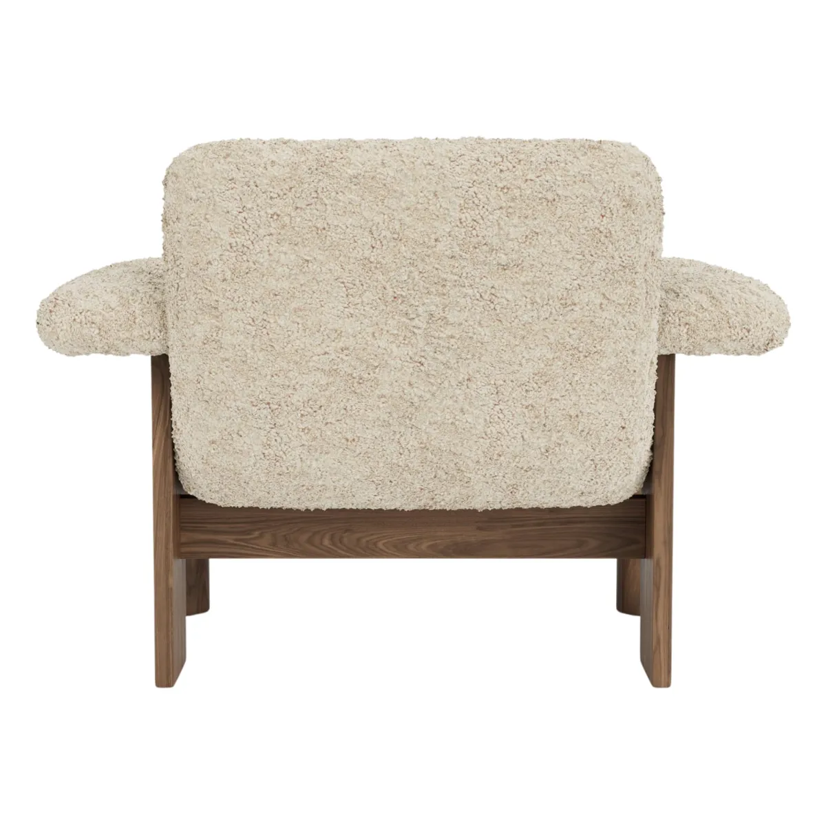 Brasilia lounge-tuoli täysverhoiltu matala selkä nelijalkainen runko massiivipähkinä Sheepskin Nevotex Nature