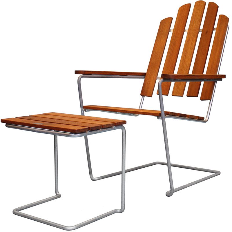 A3 aurinkotuoli käsittelemätöntä tiikkiä / kuumasinkitty runko Grythyttan Stålmöbler