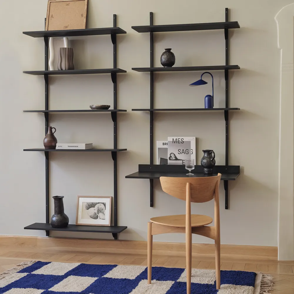 Sector Seinälle kiinnitettävä työpöytä - Black Ash/Black Brass