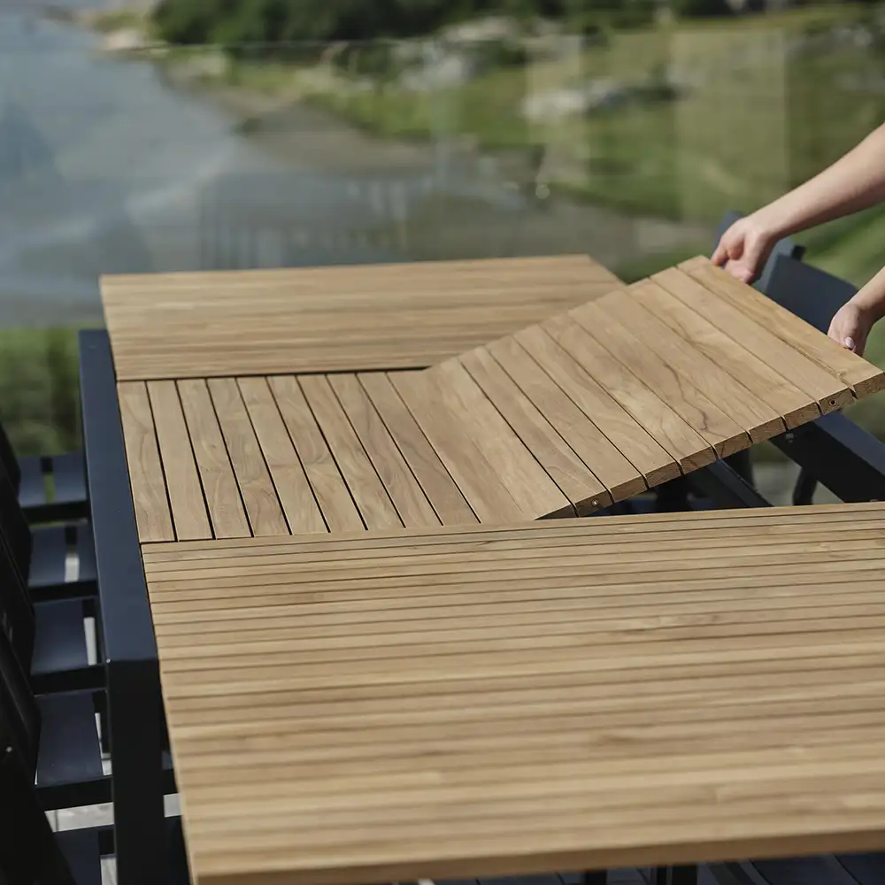 Naos ruokapöytä 100 x 220-320 cm musta/tiikki 