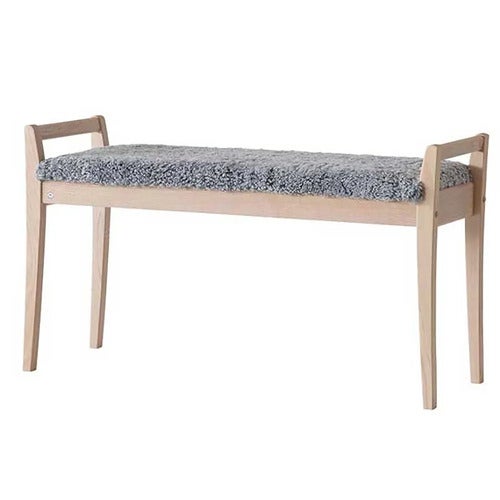 Meja penkki Valkoinen öljytty tammi/ lampaannahka vaaleanharmaa