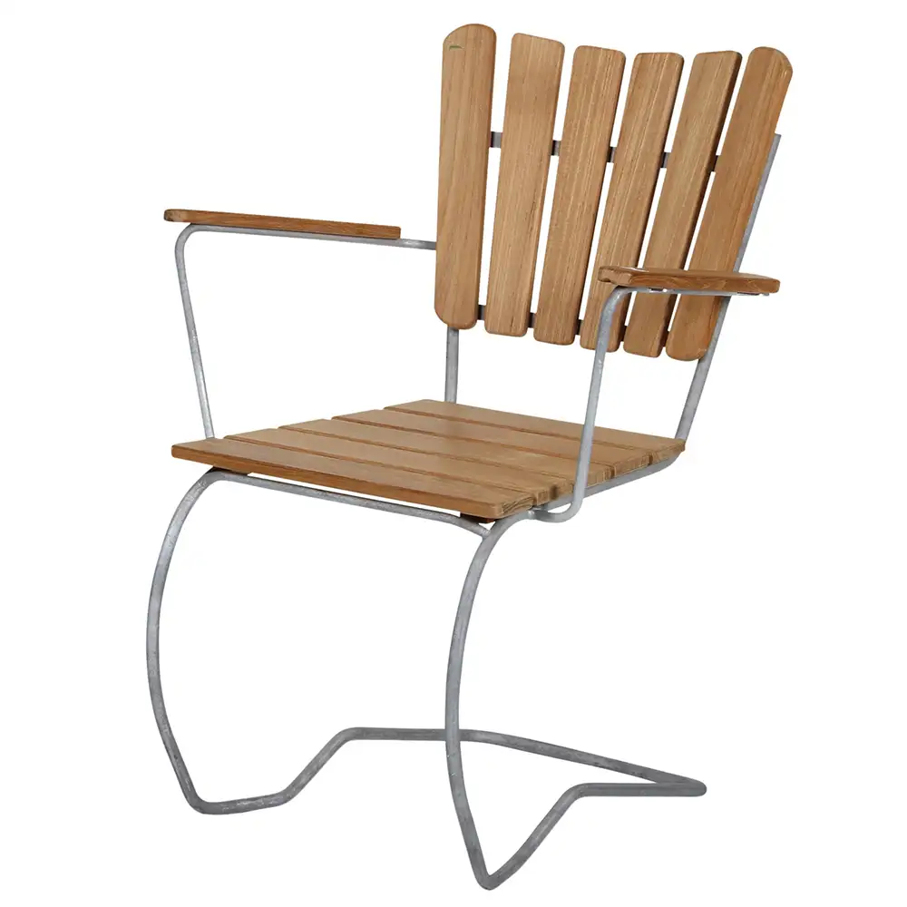 56-tuolin nojatuoli, galvanoitu/teak