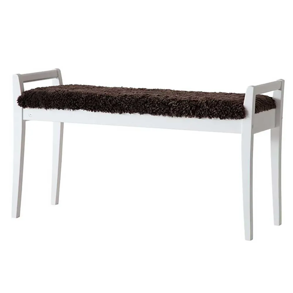 Meja penkki Valkoinen lakattu koivu/lammasnahka ruskea