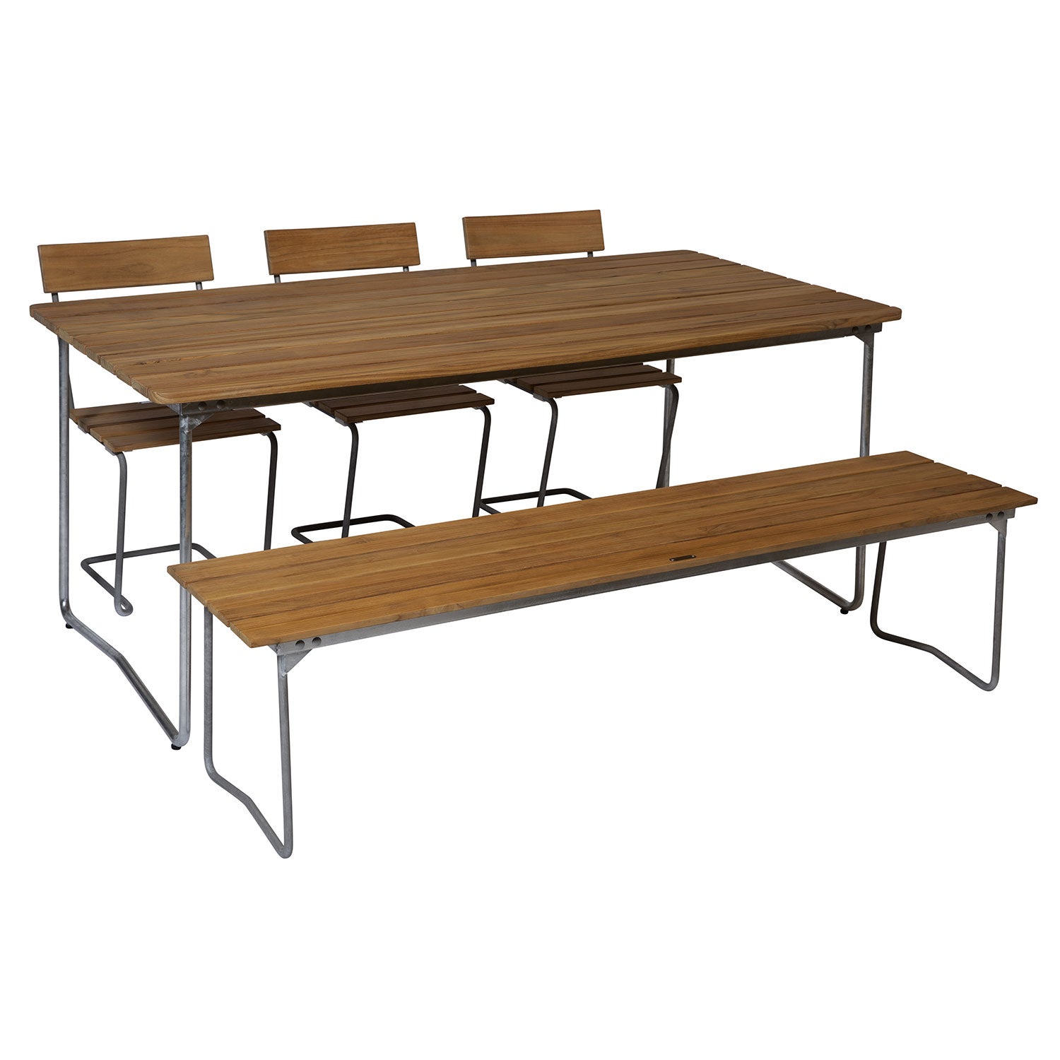 Penkki 9 käsittelemätöntä tiikkiä Grythyttan Stålmöbler