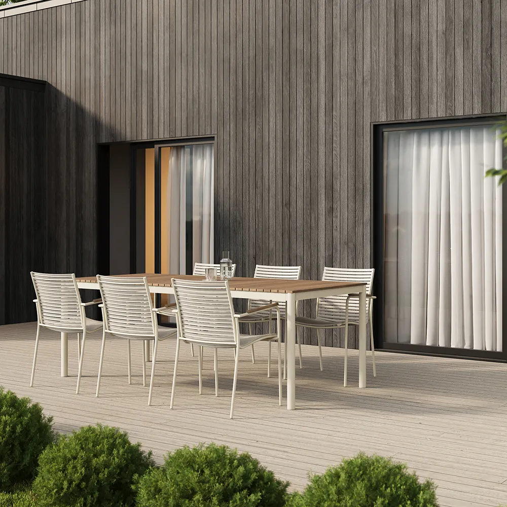 Mood Classic ruokapöytä 100x208 cm Sandy grey / tiikki