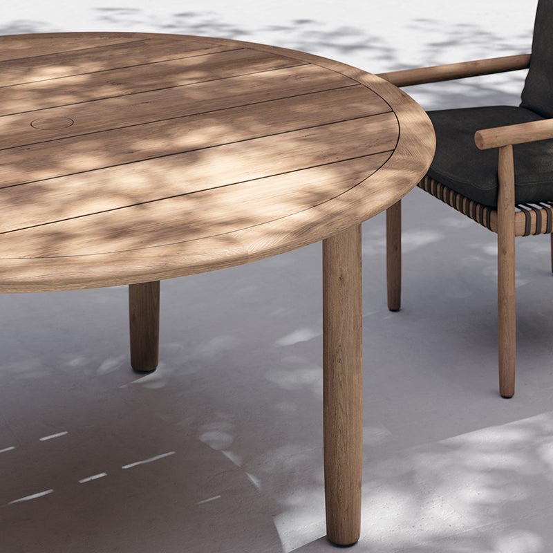 TIBBO ruokapöytä Ø 150 cm, w/parasol hole BQM teak 0205