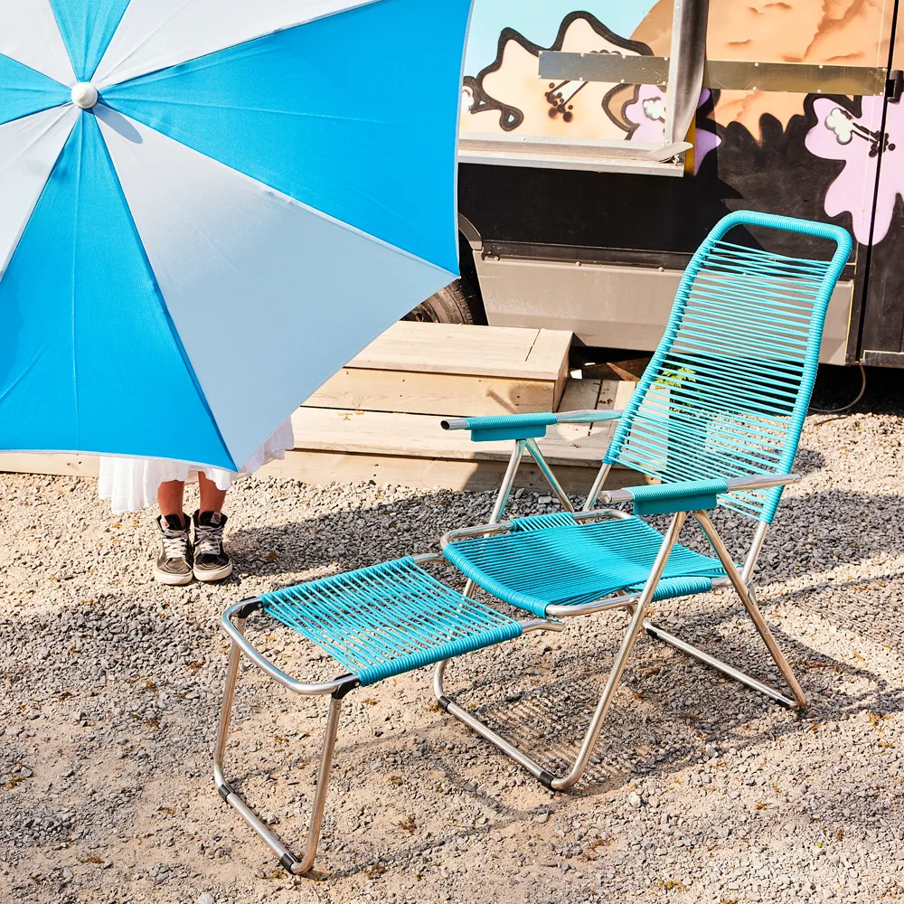 Spaghetti-aurinkotuoli turquoise alumiinilla