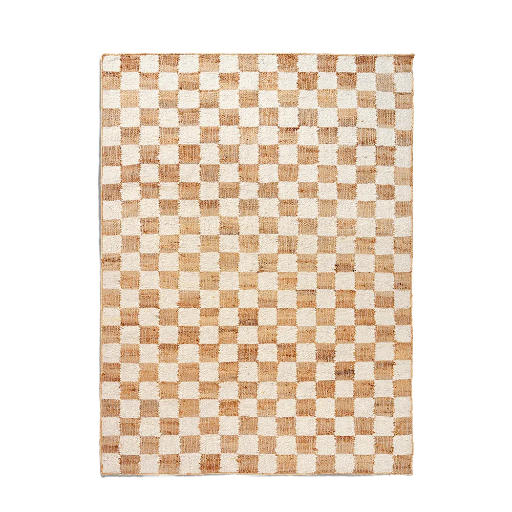 Käsinkudottu Villamatto Check 140x200 cm Off-White