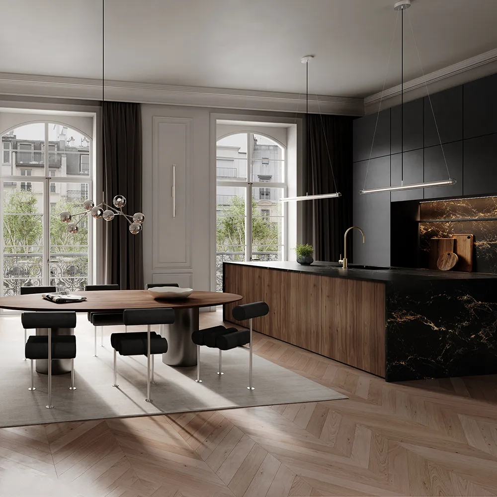 Hiro-ruokatuoli ruostumattomasta teräksestä - aniliininahka musta