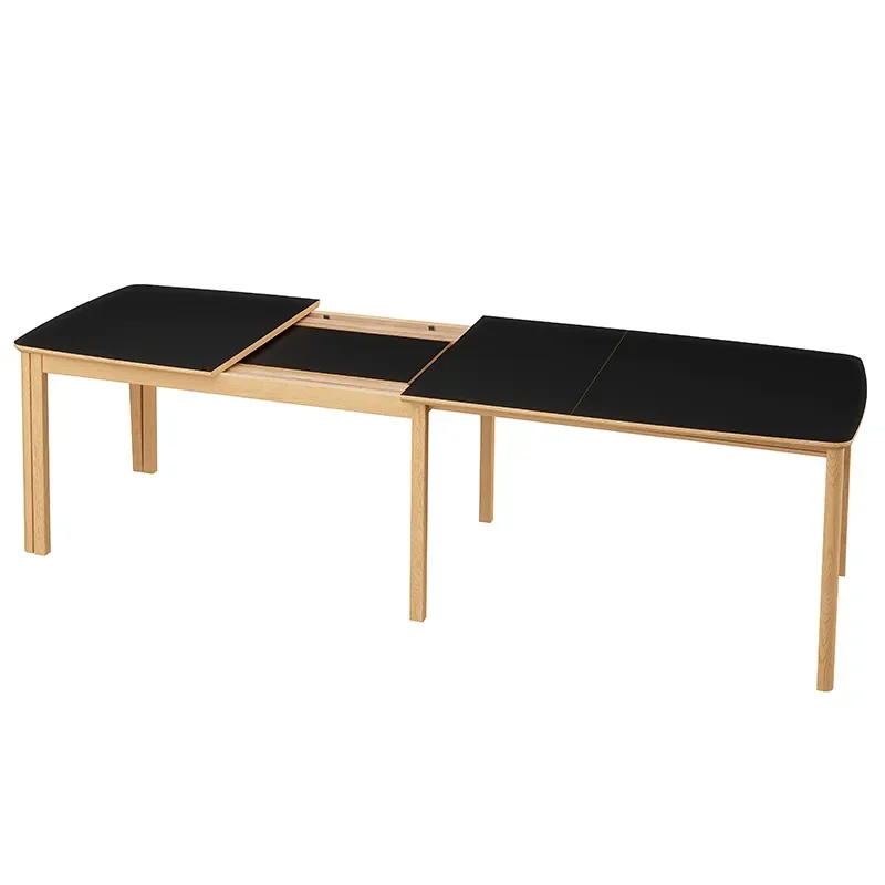 SM107 Ruokapoyta 101x160-316-368 cm Luonnollinen oljytty tammi - Musta nanolaminaatti