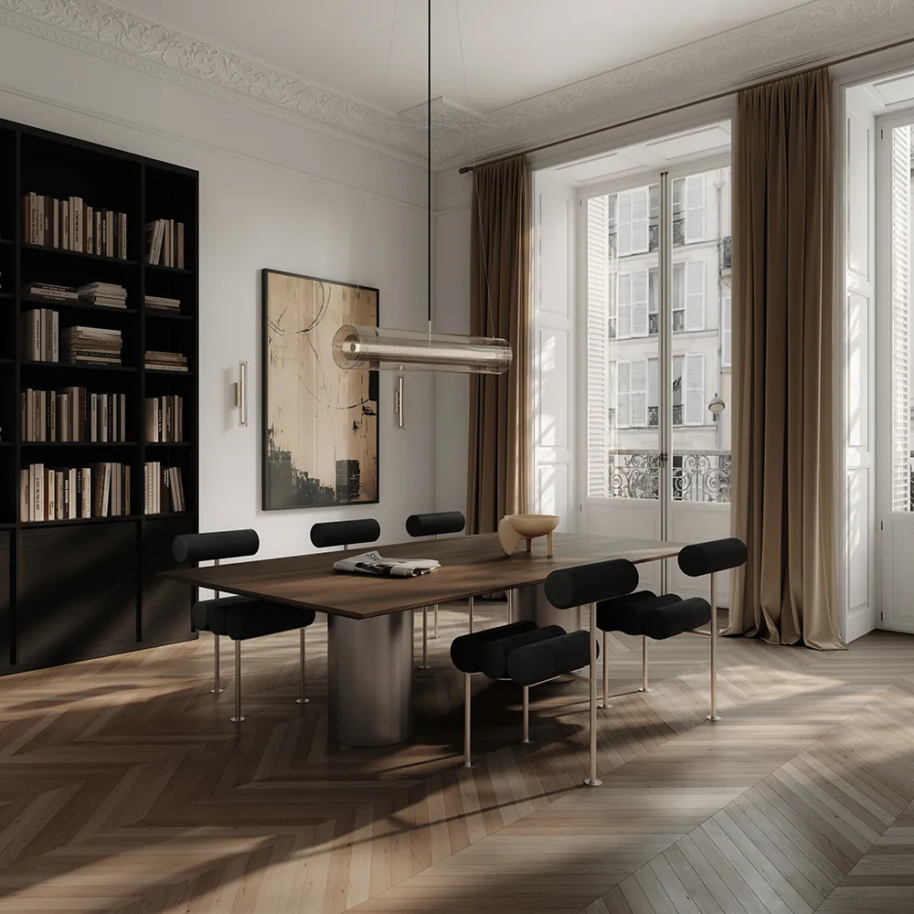 Hiro-ruokatuoli ruostumattomasta teräksestä - aniliininahka musta