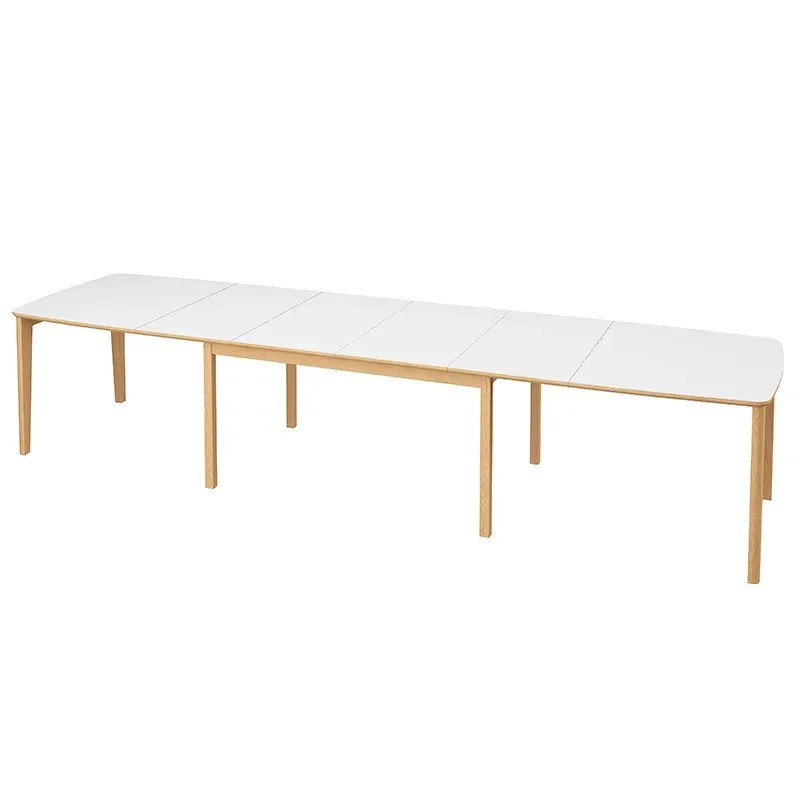 SM107 Ruokapoyta 101x160-316-368 cm Luonnollinen oljytty tammi - Valkoinen laminaatti