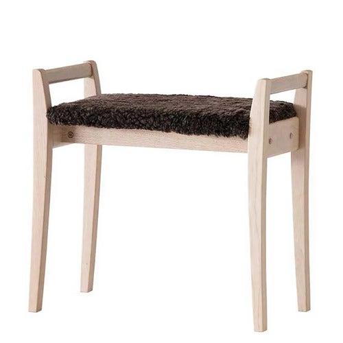 Meja jakkara Valkoinen öljytty tammi/ lampaannahka ruskea