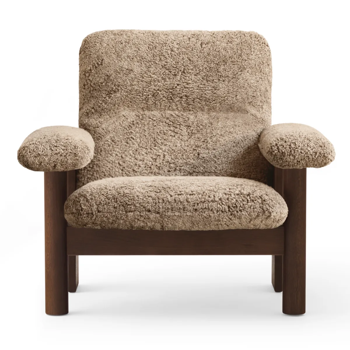 Brasilia lounge-tuoli korkea selkänoja, saksanpähkinä, Sheepskin Nevotex Sahara