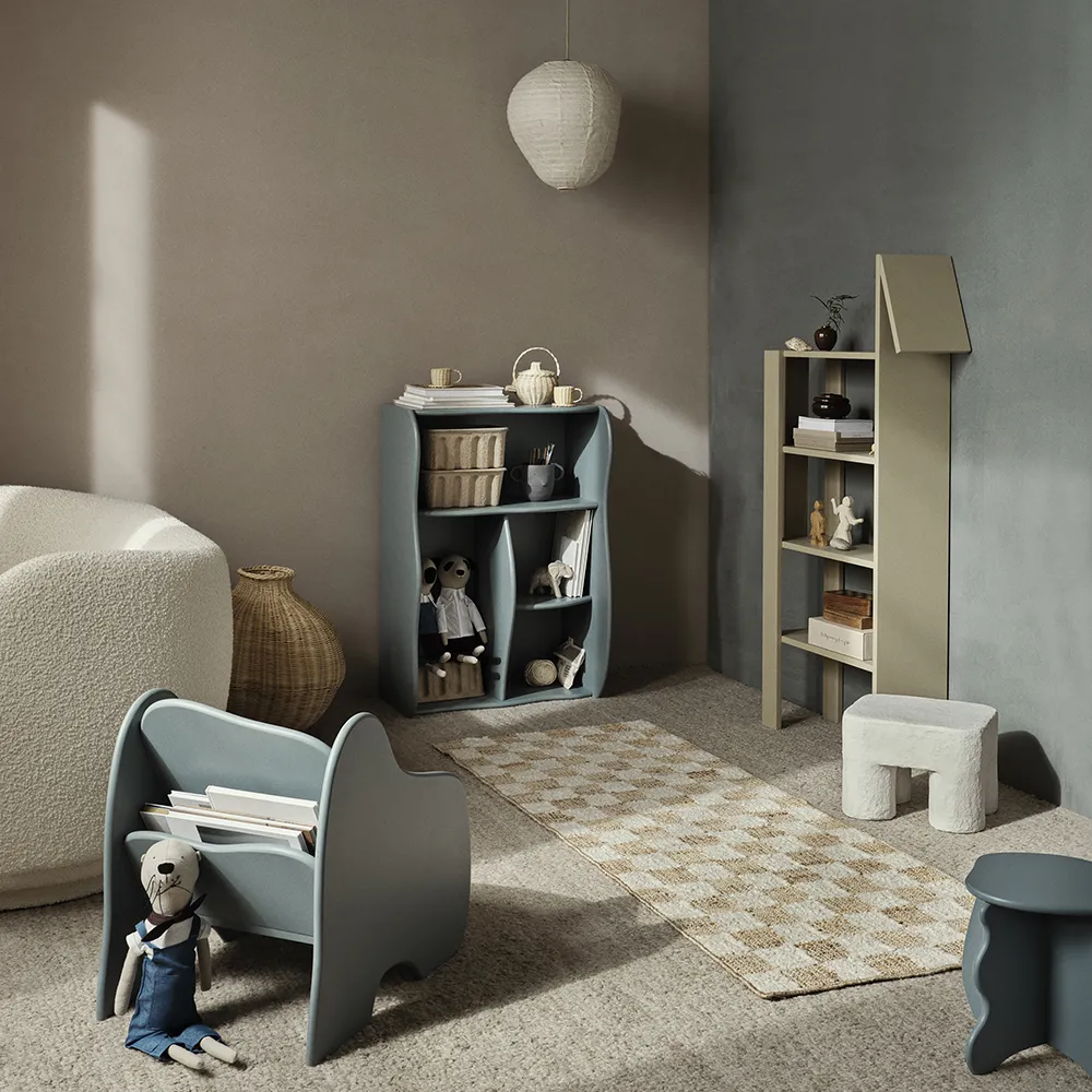 Käsinkudottu Villamatto Check 70x180 cm Off-White