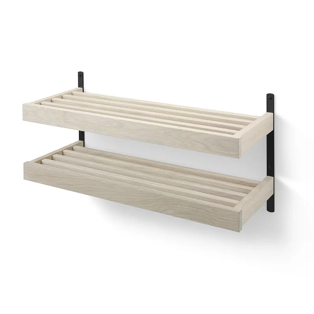 Nadja Kenkähylly 80 cm 2 tasoinen seinäkiinnitteinen Valkoinen öljytty tammi / mattamusta teräs