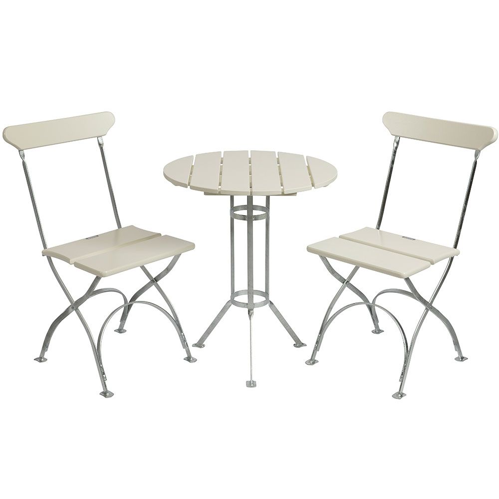 Grythyttan Stålmöbler kahvilapöytä ja tuolit valkoinen