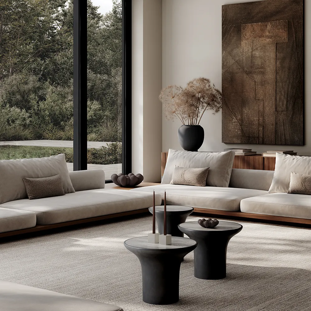 Trumpet-sohvapöytä korkea - hopeinen travertiini