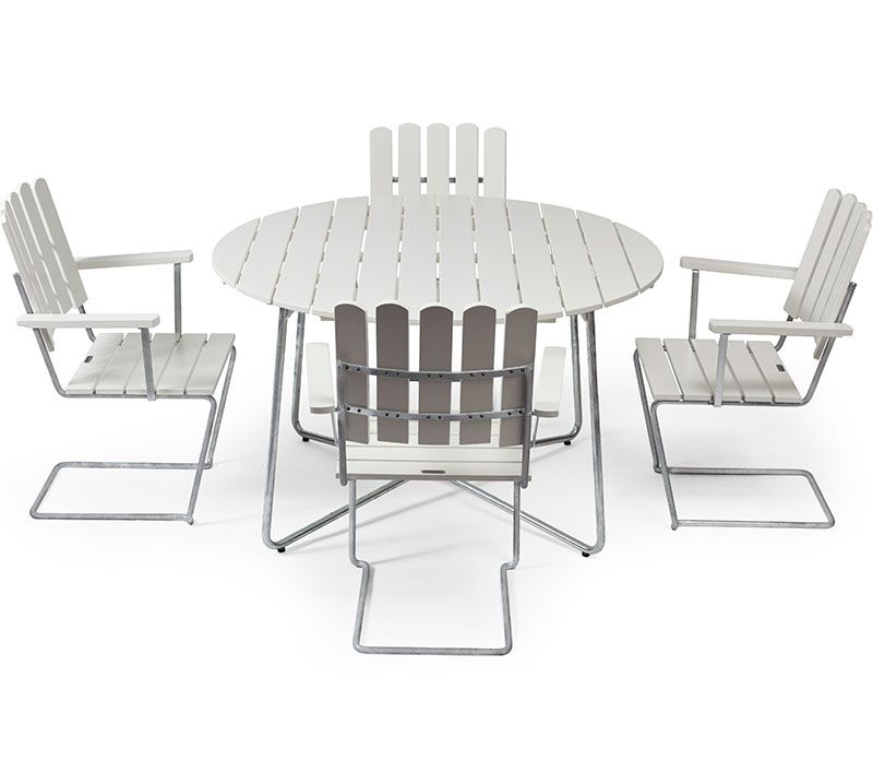 Pöytä 9A 100 valkolakattua tammea / kuumasinkitty runko Grythyttan Stålmöbler