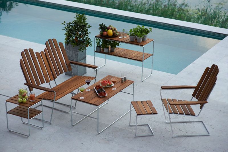 Rahi A3 käsittelemätöntä tiikkiä / kuumasinkitty runko Grythyttan Stålmöbler 