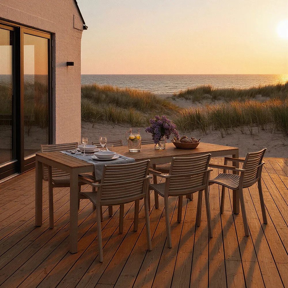 Mood Extreme ruokapöytä 100x208 cm hiekanharmaa / tiikki