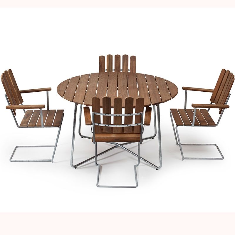 Pöytä 9A 100 käsittelemätöntä tiikkiä / kuumasinkitty runko Grythyttan Stålmöbler 