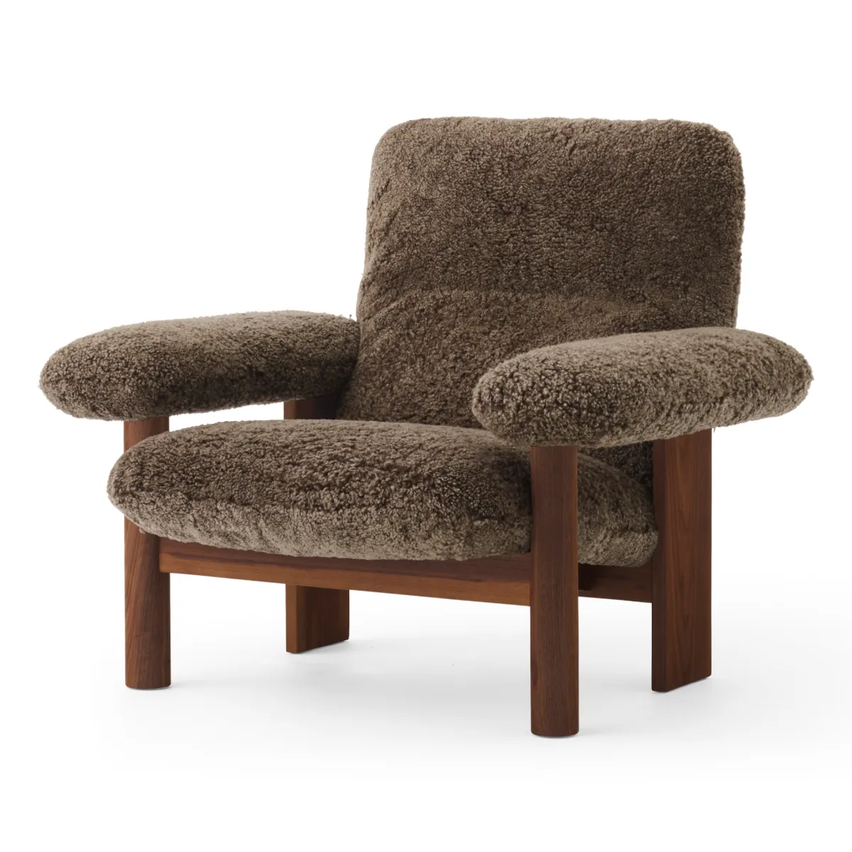 Brasilia lounge-tuoli täysverhoiltu korkea selkänoja nelijalkainen runko täysi pähkinä Sheepskin Nevotex Root