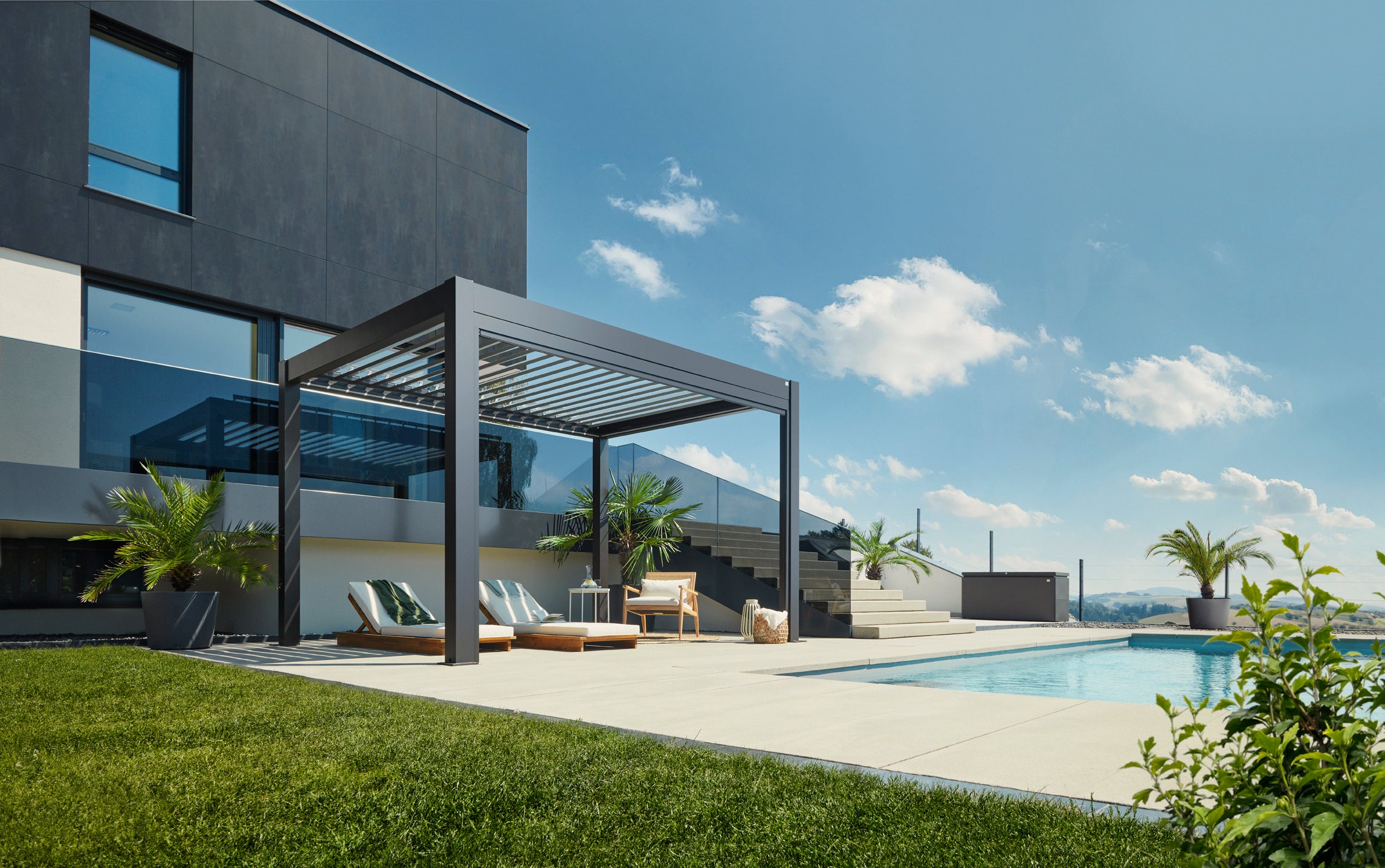 Pergola koko 4 x 3 metallinen quartz harmaa