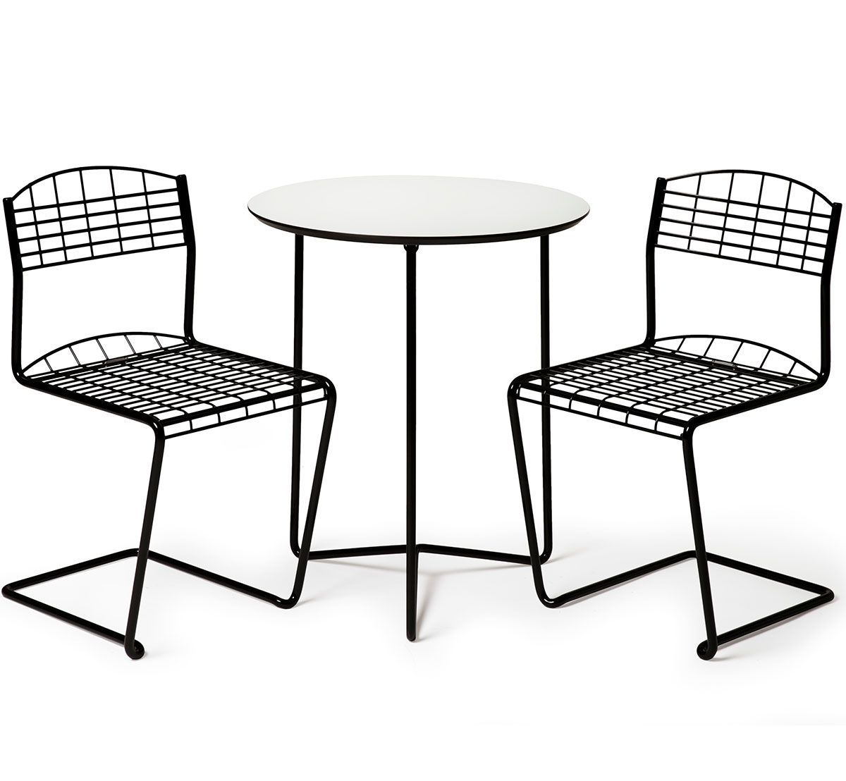 Grythyttan Stålmöbler High Tech kahvilapöytä ja tuolit musta