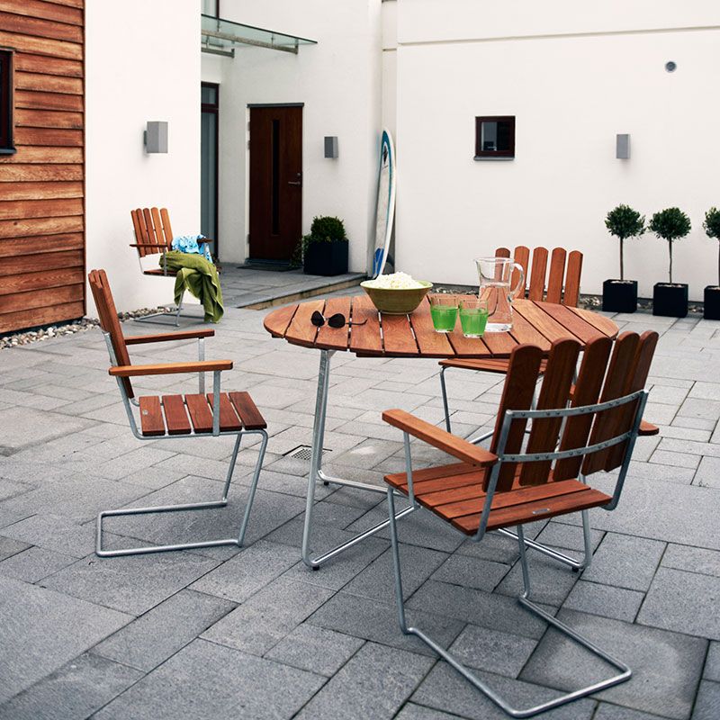 Pöytä 9A 100 käsittelemätöntä tiikkiä / kuumasinkitty runko Grythyttan Stålmöbler 