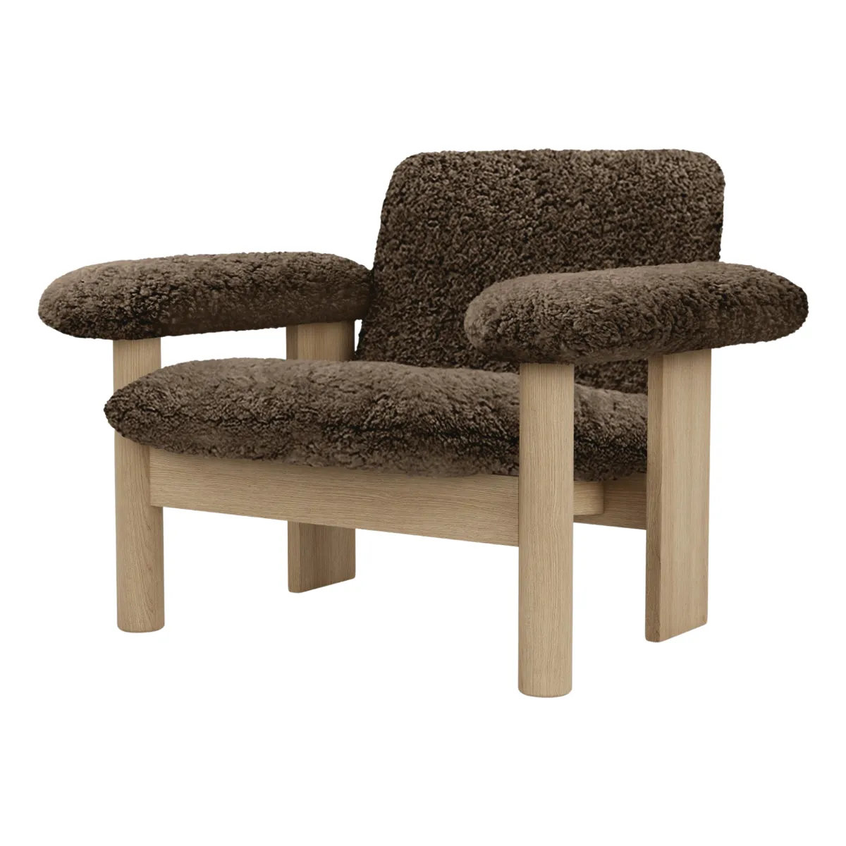 Brasilia lounge-tuoli, matala selkänoja, massiivitammi, Sheepskin Nevotex Root