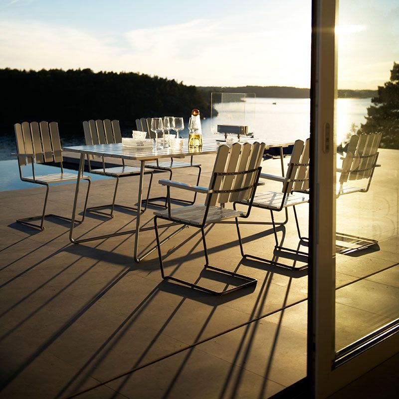 Pöytä 9A 100 käsittelemätöntä tiikkiä / kuumasinkitty runko Grythyttan Stålmöbler 